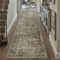 Brown Runner Rug 2'6"x14' Vintage Area Carpet Hallway Long Indoor Kitchen Washable Living Room Low Pile Traditional Distressed Retro Accent Rug Non Slip Laundry Bathroom Office Dining Room