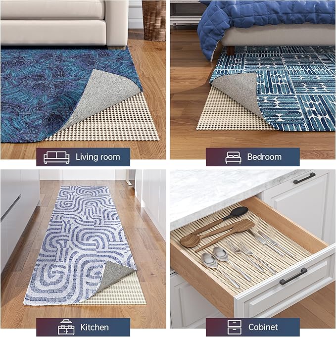 Non-Slip Rug Pad Gripper 6x9 Feet, Anti Skid Mat for Under Area Rugs, Keeps Rugs in Position and Safe, Thick Cushioned Carpet Pad for Hardwood Floors Protection