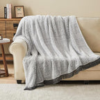 EMME Soft Sherpa Fleece Blanket with Tassel, Reversible Plush Fluffy Large Blanket, Light Weight Warm Decorative Boho Blanket Cover for Sofa, Couch, Bedroom,Travel(Tassel Grey,60"x80")