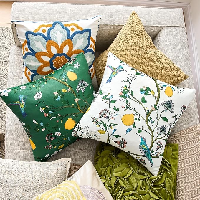 MUSSEL White Floral Pillow Covers 12x20 Set of 2, Velvet Wild Flower Plant Throw Pillows Case, Square Farmhouse Decor Cushion Covers for Home Sofa Bed Couch