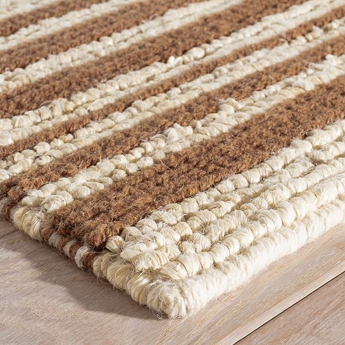 Dash and Albert Calder Stripe Caramel Handwoven Jute Rug, 8 X 10 Feet, Neutral/Brown Stripe Pattern