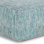 SIMPLIHOME Nate Square Pouf - 20 inch Wide Upholstered Handwoven Cotton Ottoman in Patterned Teal Melange, Boho Footstool or Extra Seating for Living Room with Artisanal Texture, Assembled
