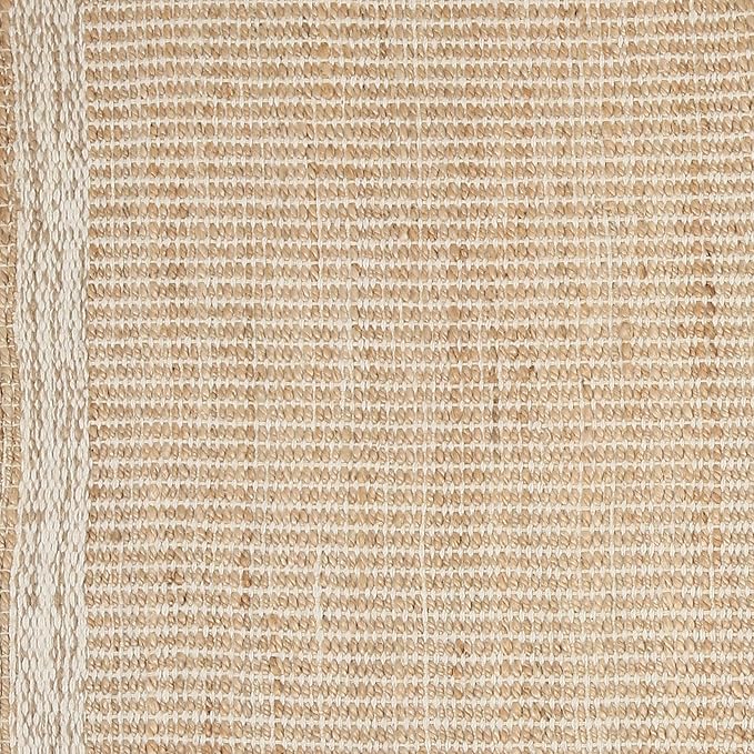 6' x 9' Jute & Wool Mini Check Area Rug with 4-Inch Border | Handwoven, Pile - 0.6"| Living Room, Dining & Bedroom Rug, Neutral Indoor Natural Farmhouse Décor (6' x 9')