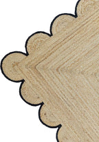 Scalloped Natural Jute Area Rug, Black Trim, 2'6"x20'