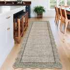 GarveeHome Scalloped Washable Runner Rug 2x10 Runner Modern Kitchen Runner Rug Non Slip Farmhouse Entryway Rug Soft Bathroom Rugs Stain Resistant Carpet for Laundry Bedroom 2 ft x10 ft Brown