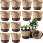 12 Pcs Seagrass Plant Basket with Plastic Liners Woven Stylish Planter Baskets Bulk Indoor Outdoor Plants Woven Wicker Baskets for Flower Pots Cover and Room Decor Small (Small,Scandinavian)