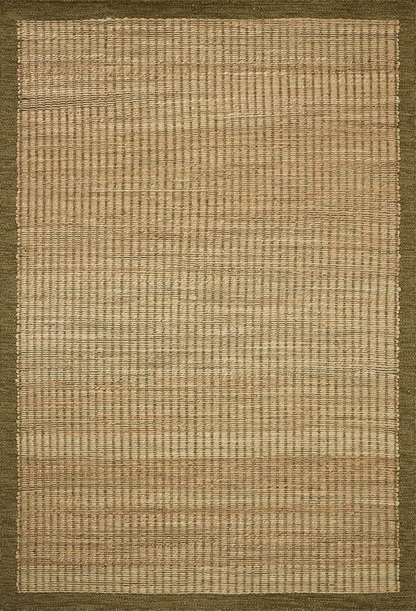 Loloi Amber Lewis Lilah Collection LIH-01 Natural/Olive 7'-9" x 9'-9" Area Rug Jute, Wool, Cotton, Neutral, Living, Bedroom, Dining, Rug