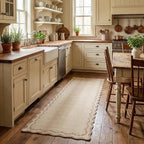 GarveeHome 2.5x8 Scalloped Washable Runner Rug for Kitchen, Soft Jute Long Hallway Runner Non Slip Entryway Rug Farmhouse Thin Laundry Mat Stain Resistant Carpet for Bathroom Beside Rug