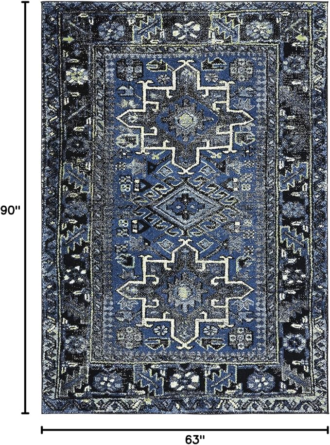SAFAVIEH Vintage Hamadan Collection Area Rug - 5'3" x 7'6", Blue & Grey, Traditional Persian Design, Non-Shedding & Easy to Clean, Ideal for Living Room, Bedroom, Dining Space (VTH211N)