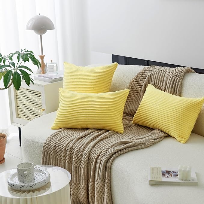 Home Brilliant Yellow Spring Pillow Covers Super Soft Velvet Couch Throw Pillows 2 Packs Decorative Pillow Cases for Men Elder, 50x50 cm, 20 x 20 Inch, Sundress