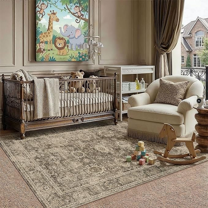 3x4 Washable Area Rug for Entryway Brown Vintage Non-Slip Low Pile Distressed Rustic Carpet Door Mat Soft Small Door Mat Small Throw Rug for Entrance