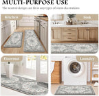 Boho Kitchen Mats for Floor 2 Piece Set Anti Fatigue Cushioned PVC Kitchen Rugs Non Slip Waterproof Farmhouse Mats 2/5 Inch Comfort Standing Mat for Sink, Laundry, 17.3"x59"+17.3"x28", Beige Grey