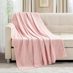 BOURINA Faux Cashmere Fringe Throw Blanket Decorative Lightweight Throw Soft Cozy for Bed or Sofa Outdoor Blanket, 50x70 Inches Pink
