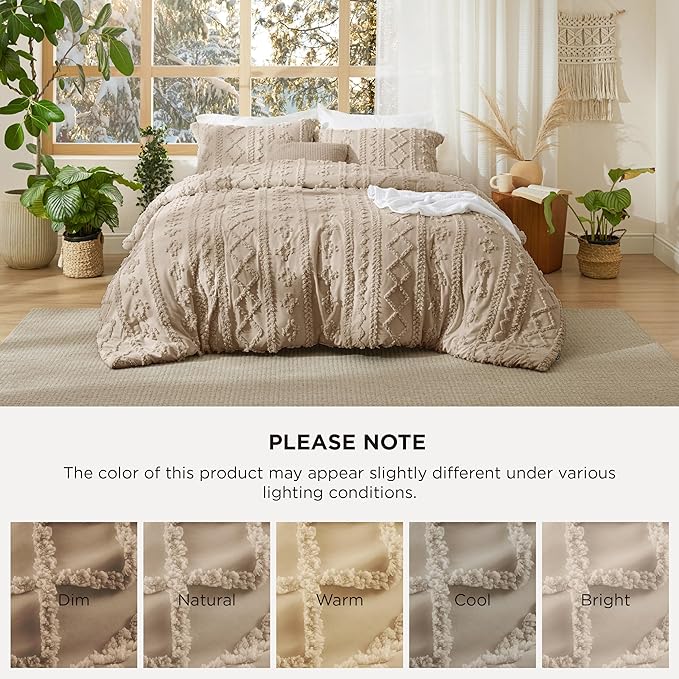 Bedsure Tufted Boho Comforter Set Oversized King - Khaki Boho Bed Set, GentleSoft™ 3 Pieces Farmhouse Shabby Chic Embroidery Bedding, Gifts for Woman, Soft Jacquard Comforter for All Seasons