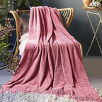 Chenille Throw Blanket for Couch 50"X 60", Soft Cozy Throws with Fringe Tassel for Bed Sofa Chair Cover, Lightweight Knitted Decorative Boho Blankets for Living Room, Rose Pink