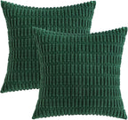 MIULEE Pack of 2 Dark Green Corduroy Decorative Euro Sham Pillow Covers 24x24 Inch Soft Boho Striped Throw Pillow Covers Modern Farmhouse Home Decor for Sofa Living Room Couch Bed