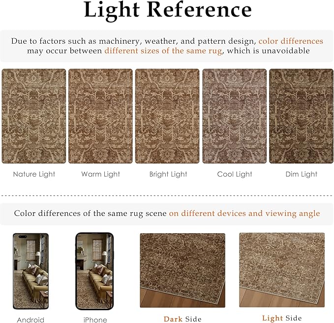 HUGEAR Area Rug 8x10 Brick Red Machine Washable Living Room Rugs Distressed Vintage Floral Vacuumable Low Pile Carpet Bedroom Office Dining Room Laundry Room Non Slip Soft Lightweight