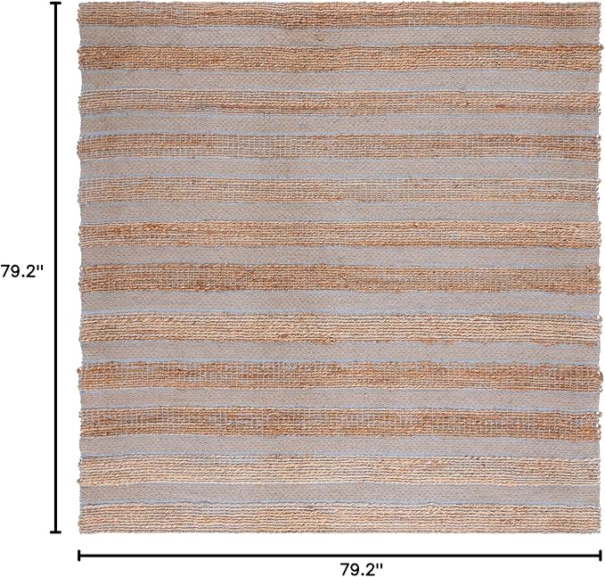 SAFAVIEH Natural Fiber Collection Area Rug - 6'6" Square, Light Blue & Natural, Handmade Boho Farmhouse Rustic Jute & Cotton Jute, Ideal for High Traffic Areas in Living Room, Bedroom (NFB654M)