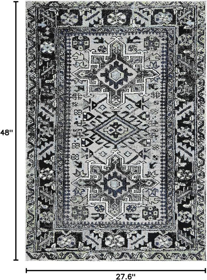 SAFAVIEH Vintage Hamadan Collection Accent Rug - 2'3" x 4', Light Grey & Dark Grey, Traditional Persian Design, Non-Shedding & Easy to Clean, Ideal for Front Door, Kitchen, Entryway, Foyer (VTH211F)