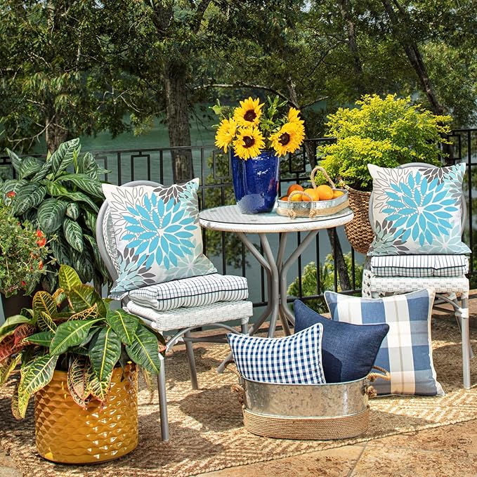 DFXSZ Sky Blue Flower Pillow Covers 16x16 Inch Set of 2 White Gray Colored Throw Pillows Outdoor Waterproof Decor for Living Room Sofa Patio Funiture Garden Floral Polyester Pillow Covers 002M16