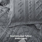 Bedsure Tufted Boho Comforter Set King Size - Grey Boho Bed Set, GentleSoft™ 3 Pieces Farmhouse Shabby Chic Embroidery Bedding, Gifts for Woman, Soft Jacquard King Comforter for All Seasons