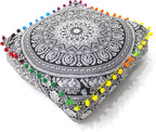CRAFT KALA Black Elephant Flower Large Hippie Mandala Meditation Floor Ottoman Pillow Cushion Pouf Cover Square Poufs Bohemian Floor Cushion Case Outdoor Fireplace Living Room Decor Cover 16" Square