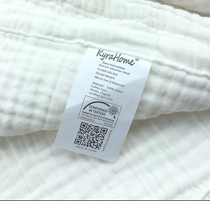 KyraHome 100% Cotton Blanket 60"x80" Large Muslin Throw Blankets for Adults, Couch, Picnic, Travel, Plant Dyed Pre-Washed Breathable Lightweight Soft Gauze Blanket, All Season, White