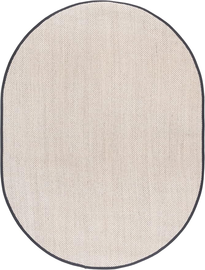 SAFAVIEH Area Rug 6x8 Oval - Natural Fiber Collection - Marble & Dark Grey, Sisal, Woven Design with Border (NF143D)