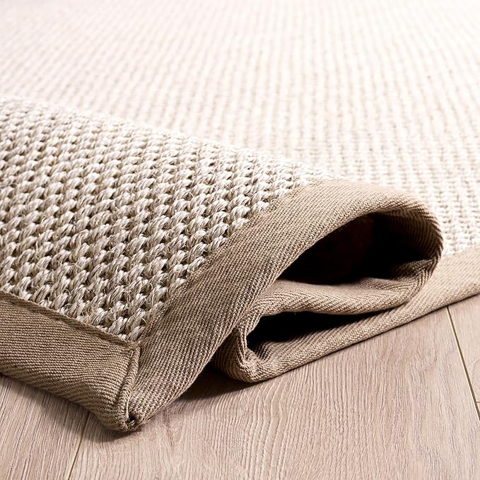 SAFAVIEH Area Rug 8x10 - Natural Fiber Collection - Large - Marble & Linen Color, Sisal, Woven Design with Border (NF143B)