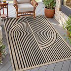Tangsoo Easy Jute 3x5 Outdoor Rug for Living Room,Non-Slip Thin Black Rainbow Indoor Area Rug,Washable Boho Farmhouse Carpet for Front Porch Bedroom Patio Entryway Balcony