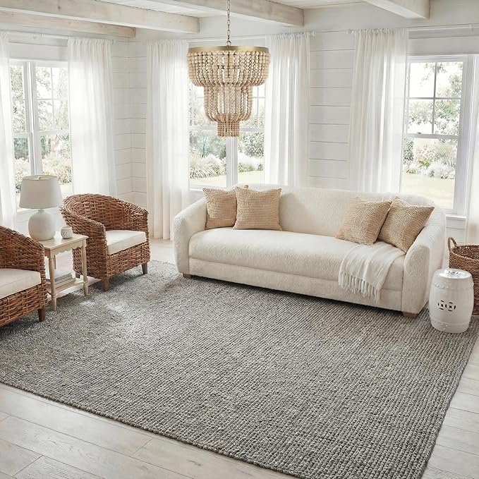 SAFAVIEH Area Rug 8x10 - Natural Fiber Collection - Large - Light Grey, Handmade Chunky Textured Jute, Thick (NF447G)