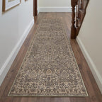 HUGEAR 2'6''x10 Runner Rug Machine Washable Retro Brown Hallway Area Rug Indoor Vintage Rug Floral Low Pile Carpet Soft Throw Rug Bedroom Living Room Office Dining Room Kitchen Laundry Room Non Slip