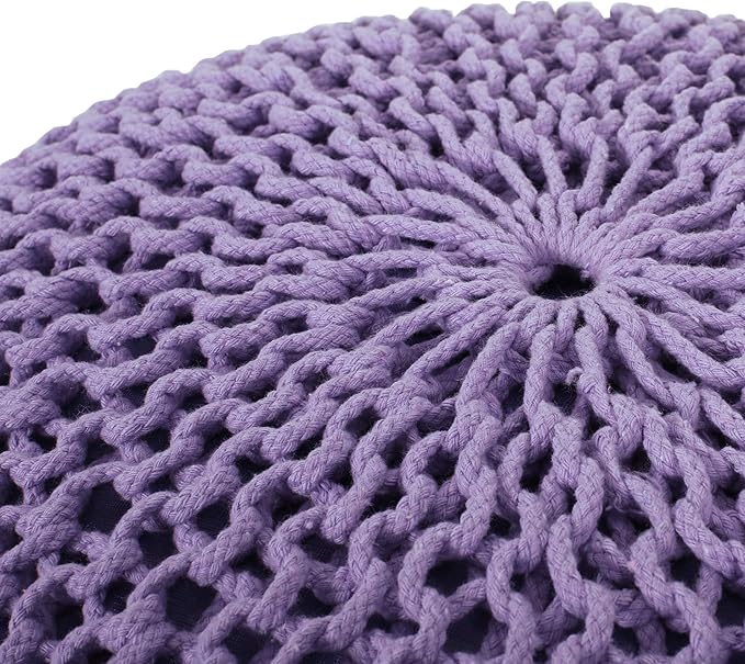 Christopher Knight Home Belle Knitted Cotton Pouf, Lavender