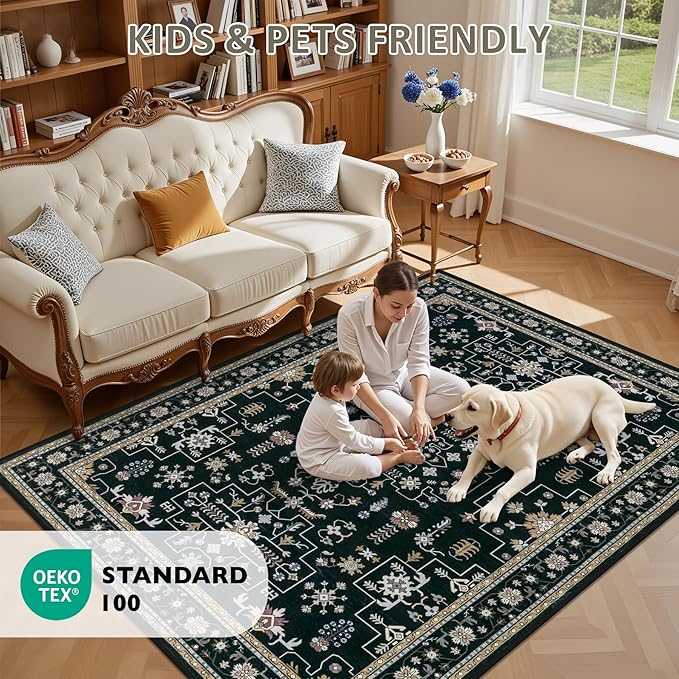 Hallway Runner Rug Non Slip - Washable 2.6x8 Kitchen Rugs for Living Room, Low-Pile Soft Bedroom Rug Indoor Floor Stain Resistant Carpets for Entryway, Laundry, Bathroom Black