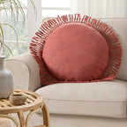 Indigo Ink - Decorative Throw Pillows for Couch or Bed, Boho Home Décor Round Cotton 20" x 20" Pillow with Tassels (Tufted Medallion Collection, Ginger Spice)