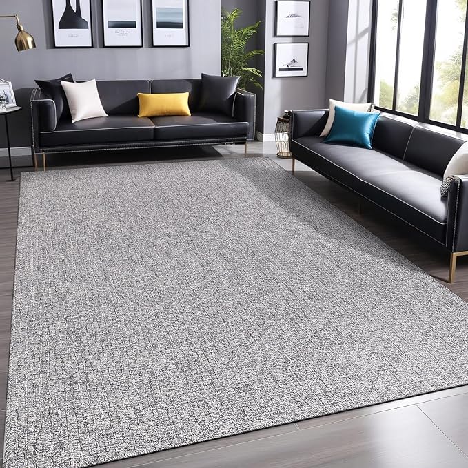 Easy Jute Rugs 8x10 Gray Color Living Room Indoor Outdoor Area Rug for Farmhouse Patio and Kitchen Rug High Traffic Washable Easy to Clean Solid Boho Woven Design Outside Carpet (8 x 10)