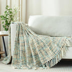 Multi-Color Blue Grey Cable Woven Throw Blanket for Couch,60"X80" Boho Style Textured Blankets for Home Decor,Super Soft Warm Cozy Chunky Blanket with Decorative Tassels for Bed