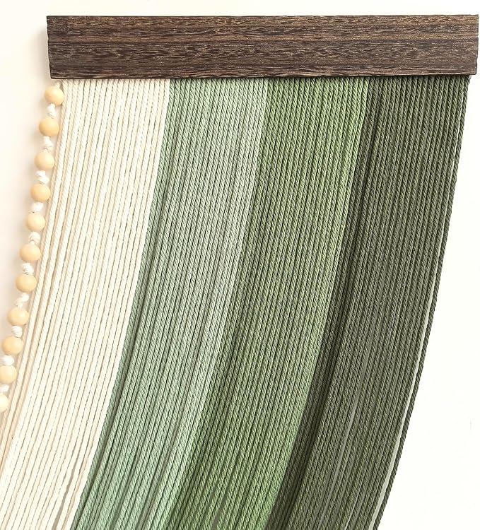 Achart Large Macrame Wall Hanging Dip Dyed Yarn Tapestry Ombre Yarn Gradient Color Macrame Wall Decor Macrame Tapestry Boho Decor for Bedroom Living Room Headboard Above Bed (Green + Bead)