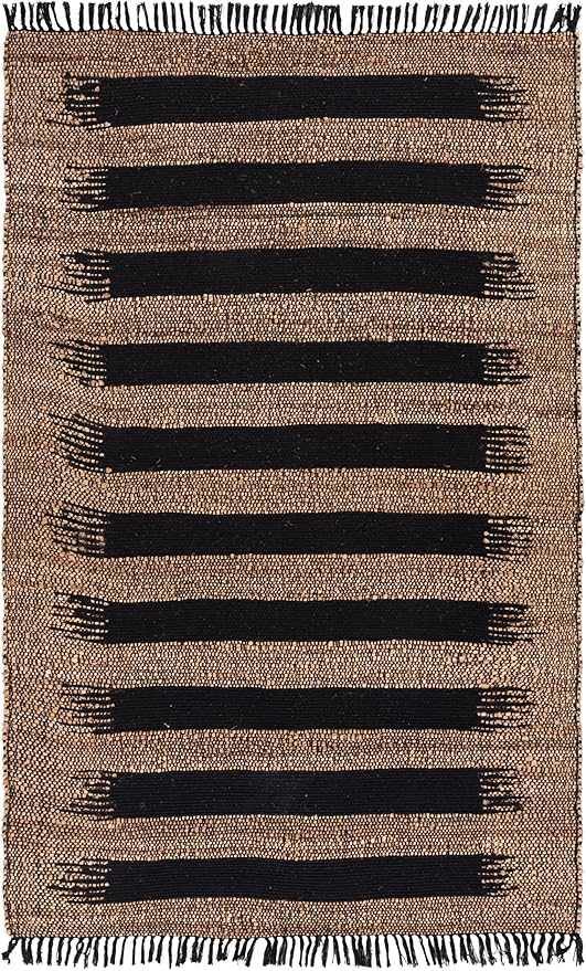SAFAVIEH Area Rug 4x6 - Natural Fiber Collection - Natural & Black, Handmade Jute, Ideal for Living Room, Bedroom, Dining Space (NF124Z)
