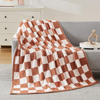 WRENSONGE Checkered Throw Blanket, Autumn Leaf Orange Soft Cozy Fluffy Warm Hand Made Throw Blankets for Couch, Sofa, Chair, Bed, Camping, Picnic, Travel Lightweight Bed Blanket - 60"*80"