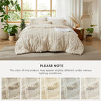 Bedsure Tufted Boho Comforter Set Oversized Queen - Beige Boho Bed Set, GentleSoft™ 3 Pieces Farmhouse Shabby Chic Embroidery Bedding, Gifts for Woman, Soft Jacquard Comforter for All Seasons