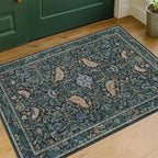Washable Floral Small 2x3 Dark Blue Entryway Rugs Indoor, Botanical Bird Kitchen Floor Mats, Non-Slip & Soft Boho Carpet for Bathroom, Low Pile Stain Resistant Throw Rugs Bedroom