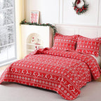 JSD Nordic Christmas Quilt Set Full/Queen, Red White Reindeer Snowflakes Tree Printed Bedspreads Coverlet with Pillow Sham 2 Piece