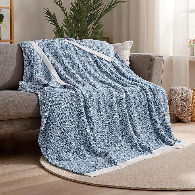 Joiedomi Twin Blanket for Couch Bed Sofa, Blue Knitted Blankets Gifts for Women Mom Girls, Cozy Cute Soft Throw Home Room Decor Aesthetic for Women Mothers Birthday Gifts 60x80 Inches