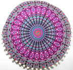 INDIAN CRAFT CASTLE ICC Mandala Barmeri Large Floor Pillow Cover Cushion Meditation Seating Ottoman Throw Cover Hippie Decorative Zipped Bohemian Pouf Ottoman Cases Pink Peacock 16" Round