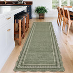 GarveeHome Scalloped Washable Rugs 2x6 Runner Rug for Hallway Non Slip Kitchen Rugs Soft Non Shedding Low Pile Entryway Rug Stain Resistant Carpet for Bath Laundry Room, Green