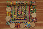 Rectangular Area Rug - 2x3 Feet Multicolor Cape Code Chindi Cotton Jute Rug Geometric Kilim Rug Indoor Outdoor Use Carpet Flatweave Rugs for Bedroom Dining Room Living Room