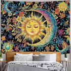 Accnicc Sun and Moon Tapestry for Bedroom Boho Hippie Floral Wall Tapestry Aesthetic Vintage Stained Glass Flower Plant Celestial Large Tapestries Wall Hanging for Living Room Dorm 80 x 60 Inch