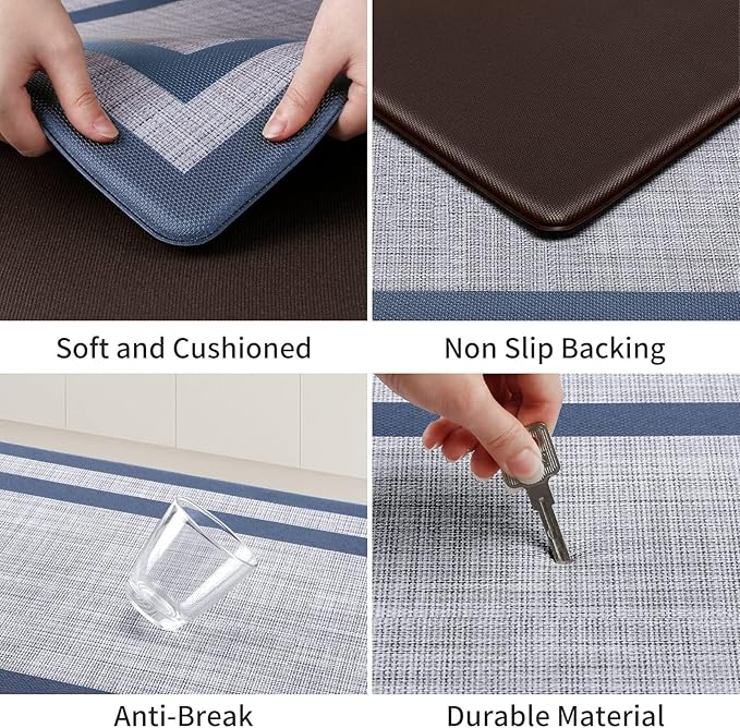 Mattitude Kitchen Mats Set of 2 Cushioned Rugs 0.47 inch Thick Anti-Fatigue Mats for Kitchen Floor,Waterproof Non-Slip Mats and Rugs Set for Office,Floor,Laundry 17.3"×29"+17.3"×59",Blue