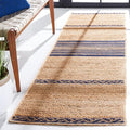 SAFAVIEH Natural Fiber Collection Runner Rug - 2'3" x 8', Natural & Navy, Handmade Stripe Boho Farmhouse Rustic Braided Jute, Ideal for High Traffic Areas in Living Room, Bedroom (NFB262N)